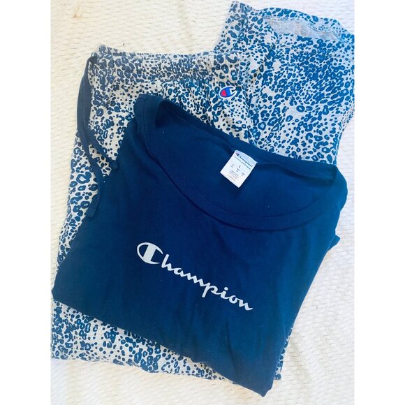 Champion Women’s Navy Top & Blue Animal Print Lounge Pants Set Size L - Picture 2 of 10